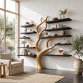 Rustic Tree Bookshelf, Solid Wood Wall Mounted Bookcase & Cozy Floating Storage Shelf for Bedroom or Living Room Decor