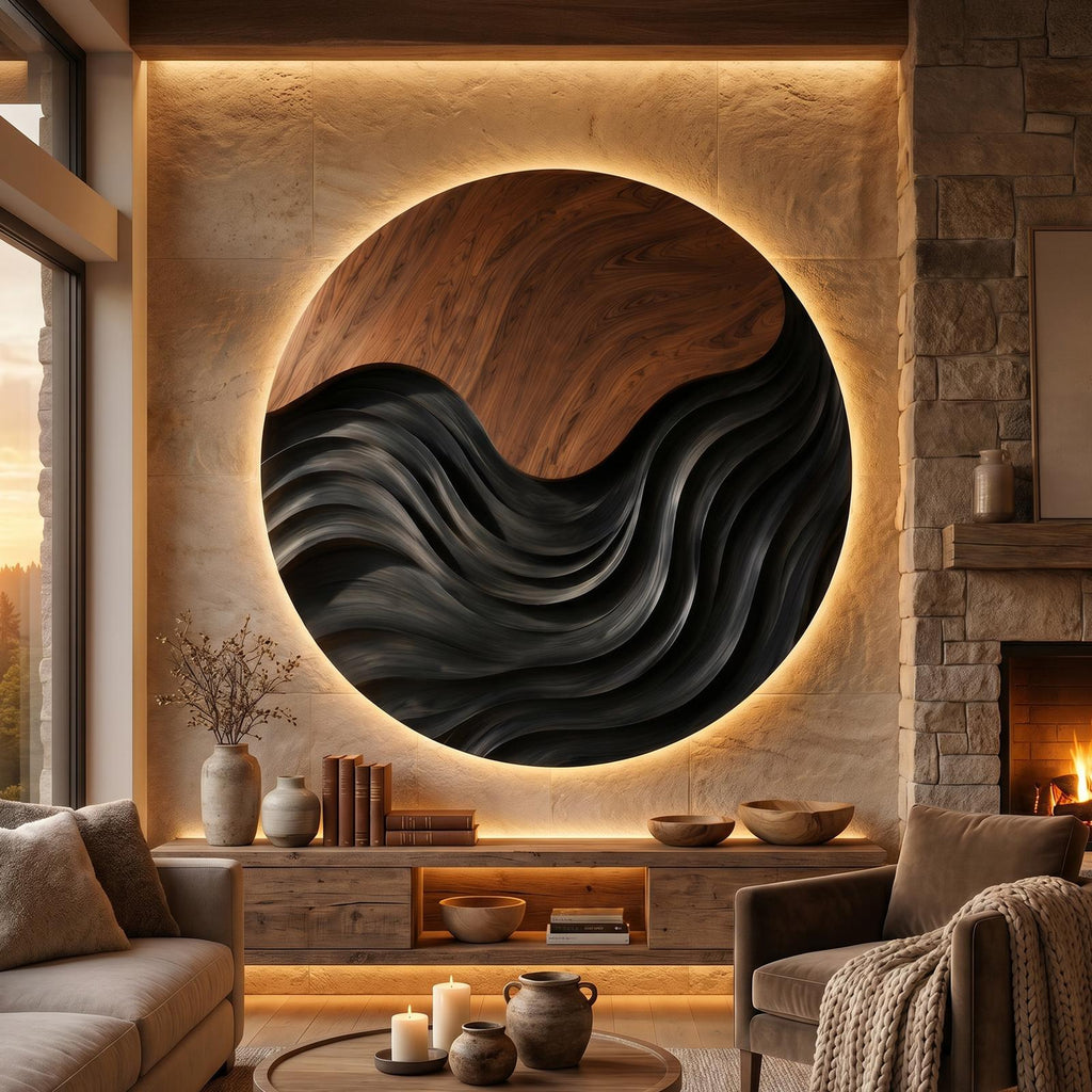 Mid-Century Modern Artistic Wood Wall Panel, Retro Sculptural Wall Art Decor for Waiting Area, Lounge, Office