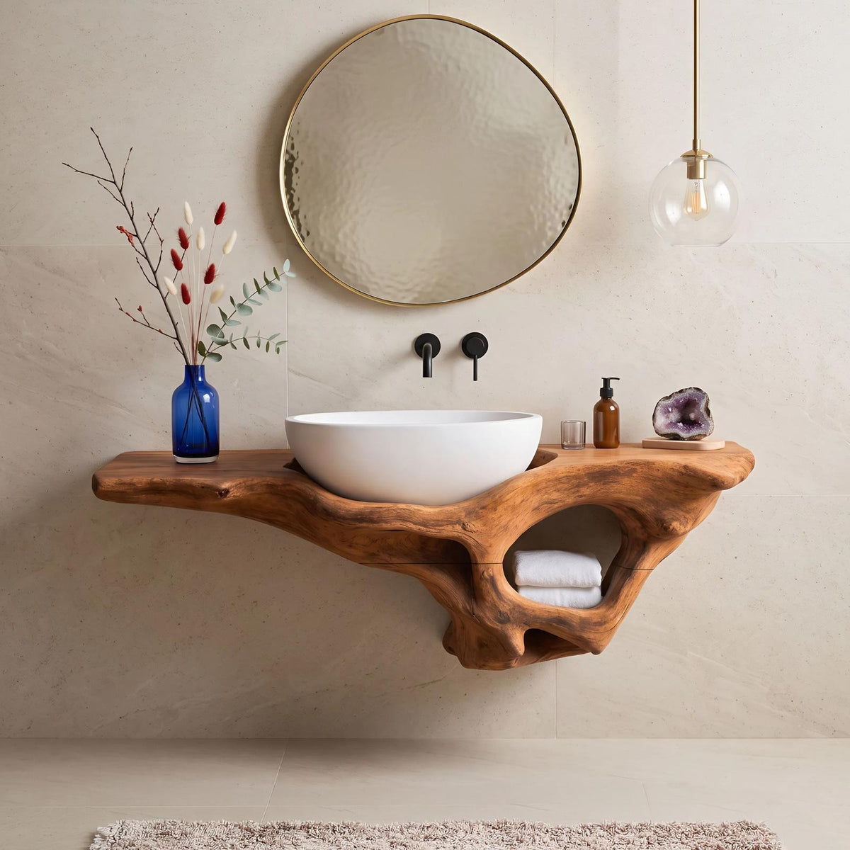 Mid Century Live Edge Vanity Bathroom Decor Accents
