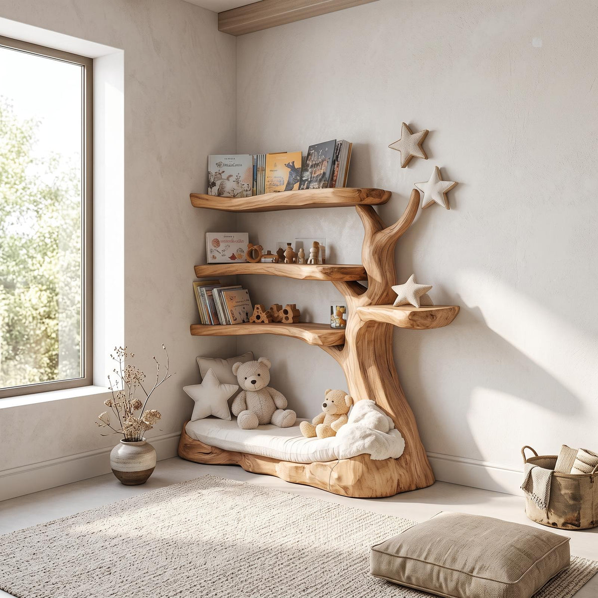 Rustic Tree Bookshelf Nursery Cozy Reading Corner