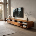 Mid Century Wooden TV Cabinet With Multiple Compartments For Living