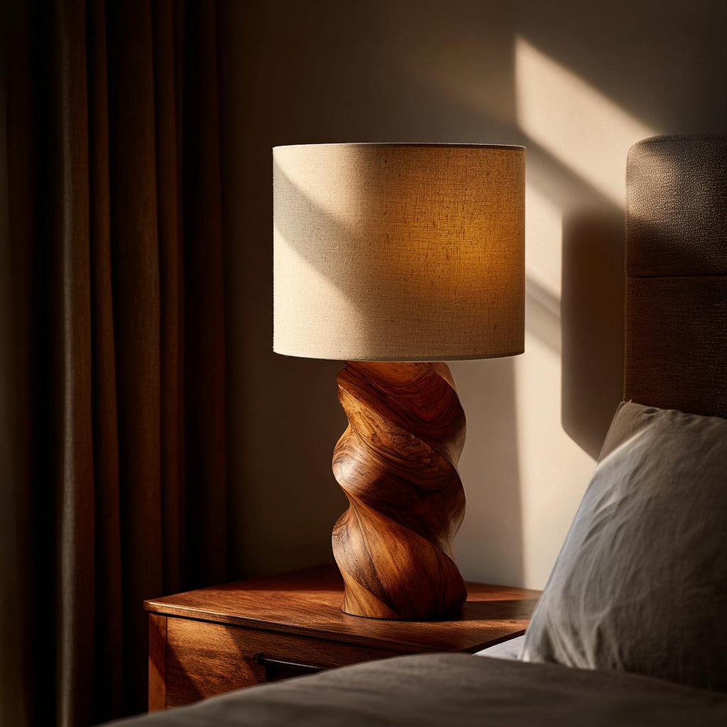 Teezano Mid Century Wooden Accent Table Lamp, Modern Minimalist Handcrafted Light for Living Room Bedroom Corner Space, SILDTTRLAM040
