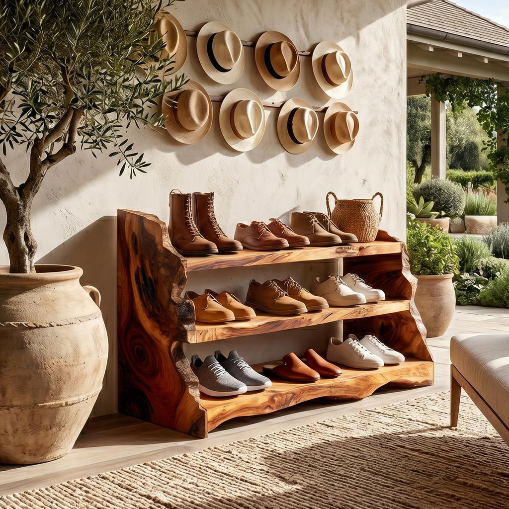 Rustic Vertical Shoe Rack, Space-Saving Tall Wood Shoe Organizer Stand for Cabin & Entryway