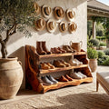 Rustic Vertical Shoe Rack, Space-Saving Tall Wood Shoe Organizer Stand for Cabin & Entryway
