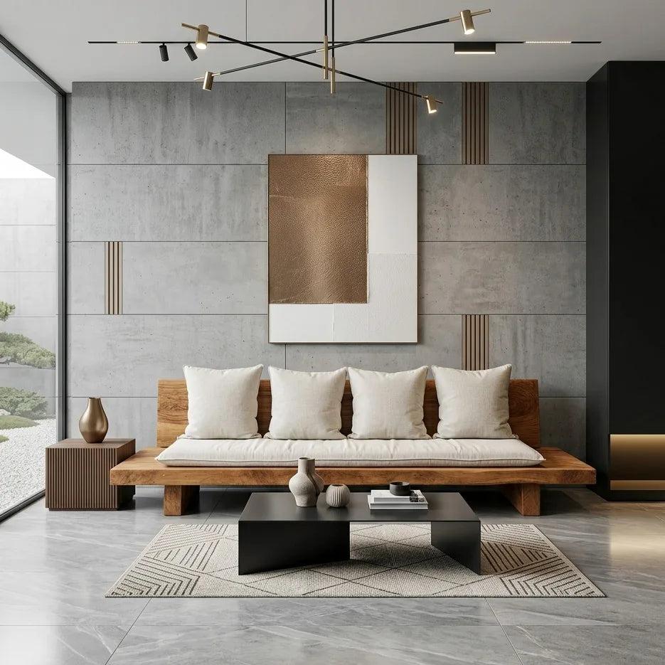 Minimalist Wooden Sofa With Cushions For Living Room