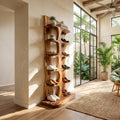 Mid-Century Tall Shoe Storage Rack, Wooden Multi-Tier Shoe Organizer Tower for Foyer & Entryway