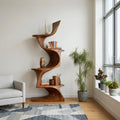 Organic Modern Natural Wood Bookshelf, Handcrafted Solid Wood Corner Bookcase for Living Room & Office Decor