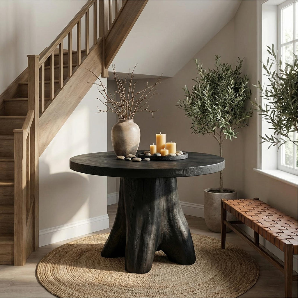 Modern Sculptural Foyer Table, Solid Wood Pedestal Entryway Accent Table for Living Room