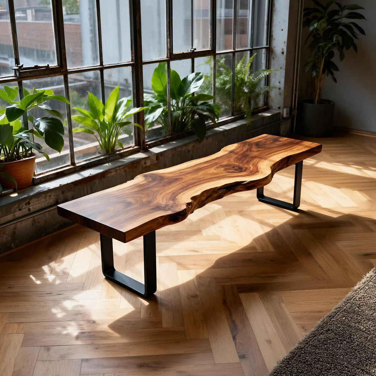 Spry Interior Contemporary Live Edge Long Bench, Solid Wood Dining Room & Entryway Bench, Sunroom Indoor Seating, Natural, SILDTTNBEN017