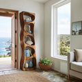 Minimalist Geometric Wood Bookshelf, Handcrafted Freestanding Book Rack Shelf for Entryway Storage Display
