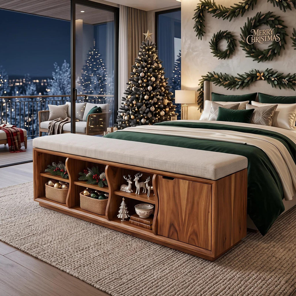Rustic Christmas Bedroom Storage Bench Reindeer Ornament