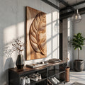Rustic Wooden Wall Art with Carved Leaf Design, Foliage Hanging Wall Panel for Entryway