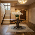 Rustic Pedestal Foyer Table, Solid Wood Round Entryway Table, Handcrafted Accent Table for Living Room