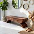 Contemporary Storage Bench with Pull-Out Drawer, Wood Mudroom Entryway Bench & Foyer Storage Organizer