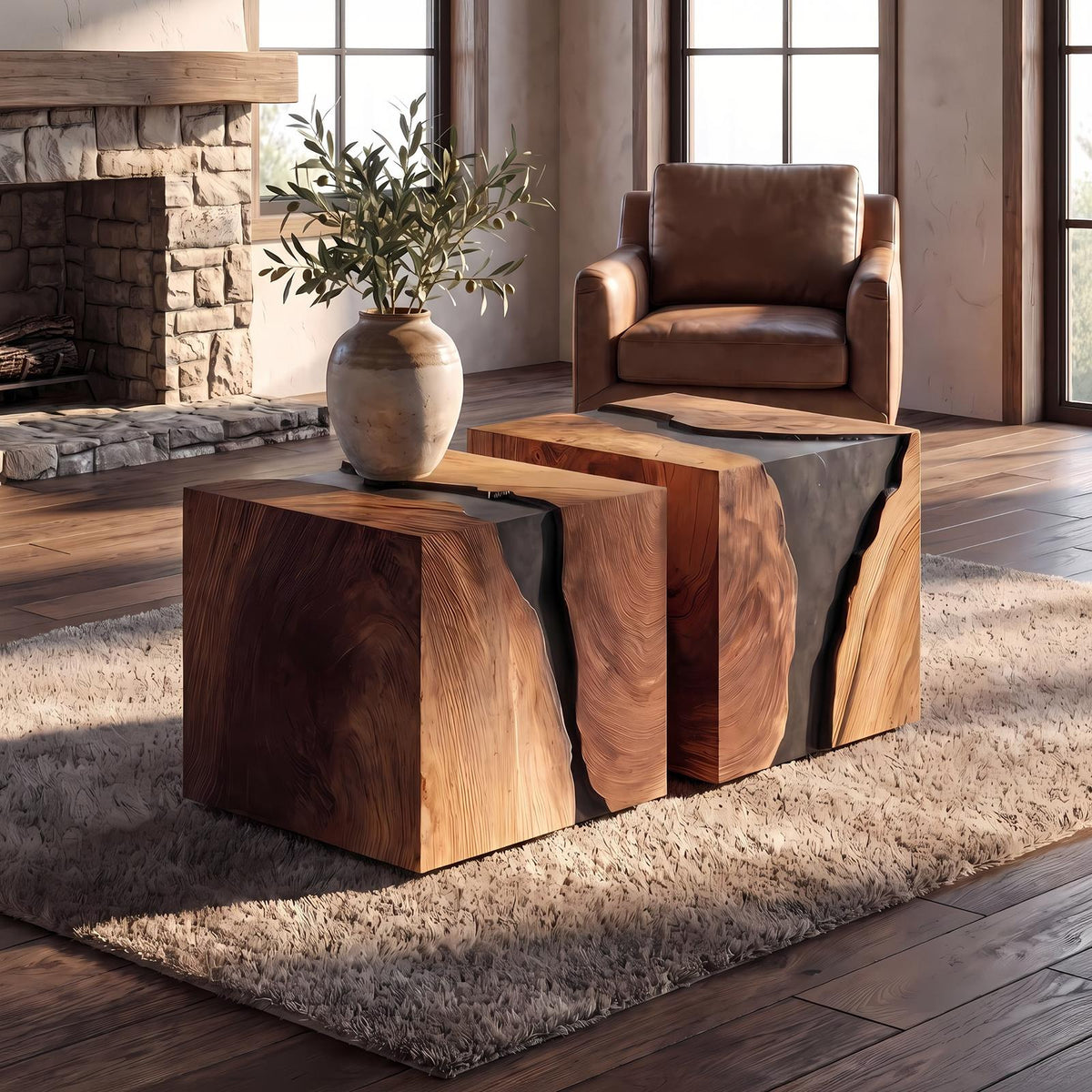Spry Interior Modern Solid Wood Cube Coffee Table, Handcrafted Wooden Block End Side Table & Bedside Nightstand for Home Decor, SILDTTNCF043