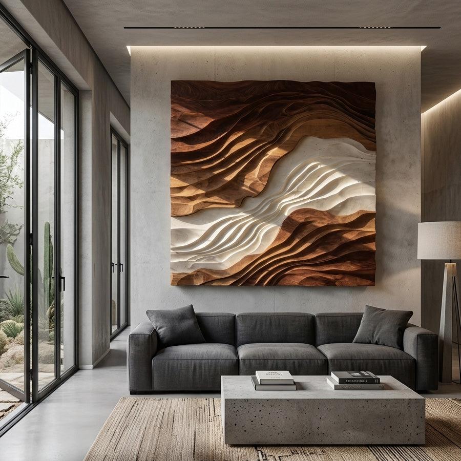 Spry Interior Statement Sculptural Wave Wood Wall Art, Handcrafted 3D Wooden Wall Sculpture Decor for Living Room & Office, RTTHHNWA139
