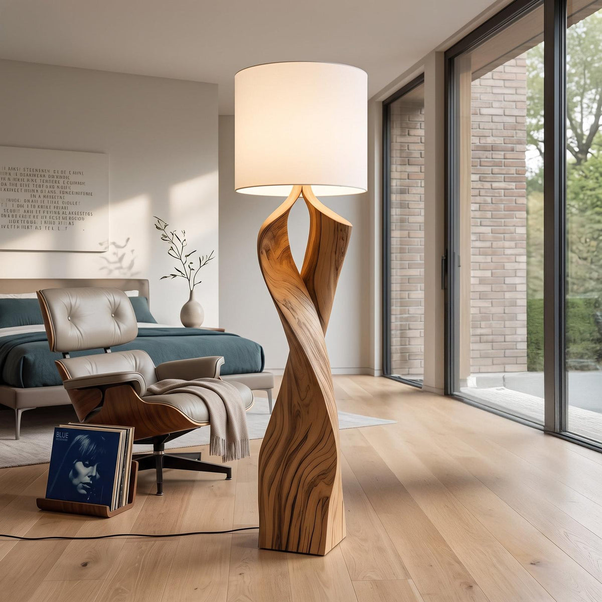 Spry Interior Modern Twisted Wood Floor Lamp, Sculptural Wooden Standing Light for Bedroom, Living Room & Office, SITHHNLAM017