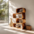 Rustic Farmhouse Abstract Bookshelf, Geometric Wooden Bookcase Cabinet for Apartment & Living Room