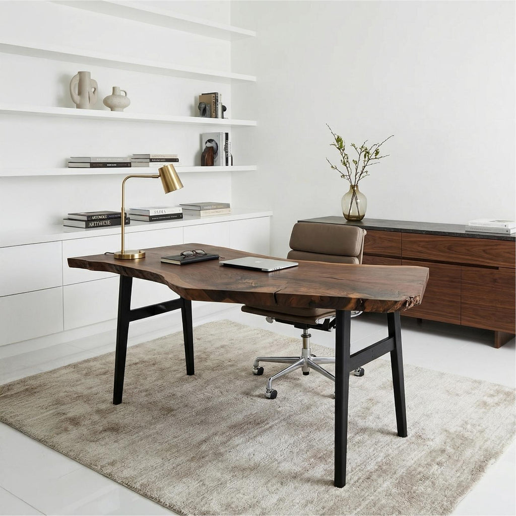 Modern Work Desk, Solid Wood Writing Table, Home Office computer & Study Room Desk Workstation