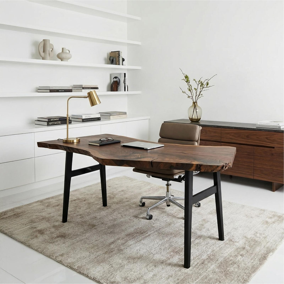 Modern Work Desk, Solid Wood Writing Table, Home Office computer & Study Room Desk Workstation