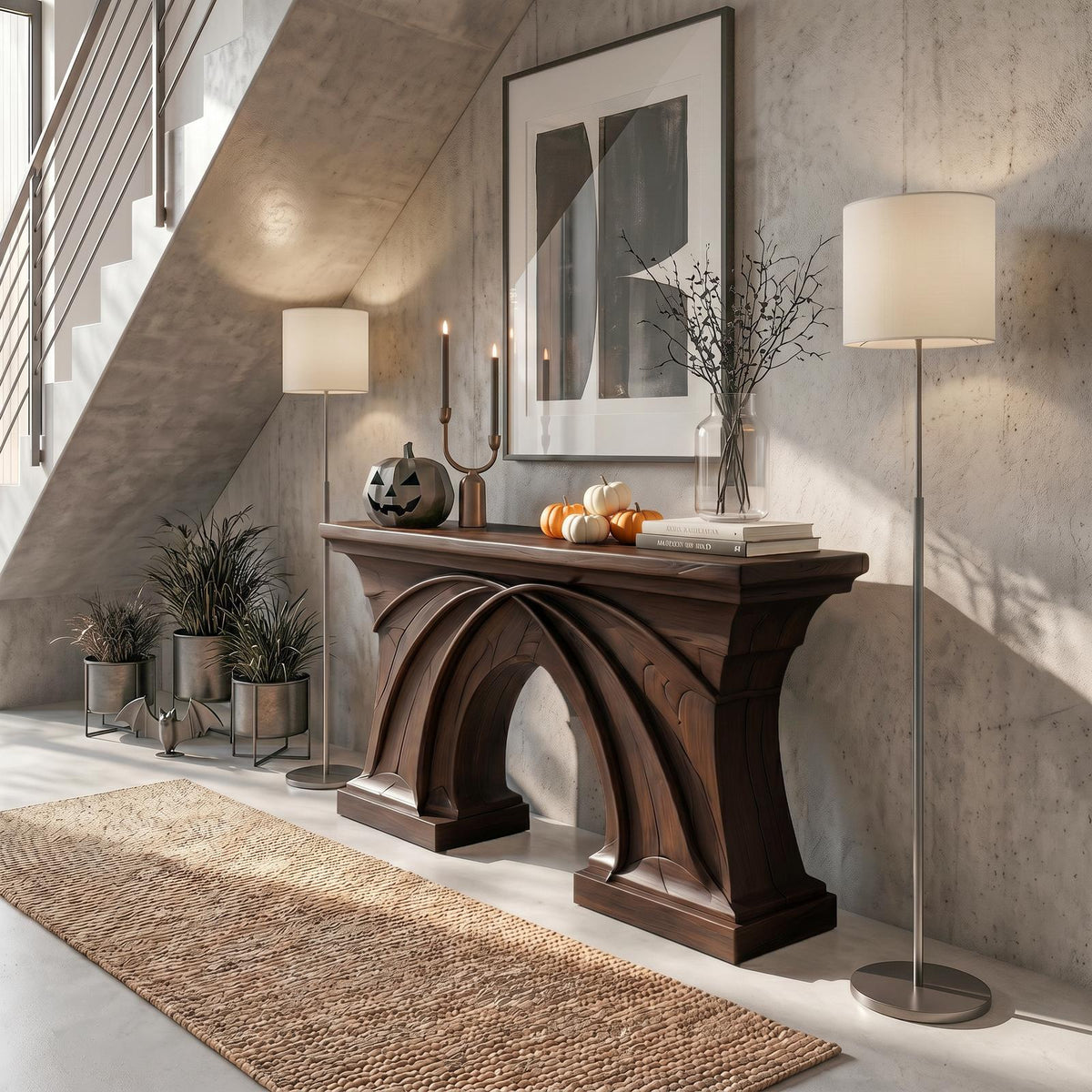 Rustic Console Table Handcrafted Flowing Sculptural Design For Living Room Entryway