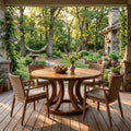 Spry Interior Contemporary Round Dining Table with Curved Unique Base, Handcrafted Solid Wood Kitchen Dining Table, Model RTTHTTDN053