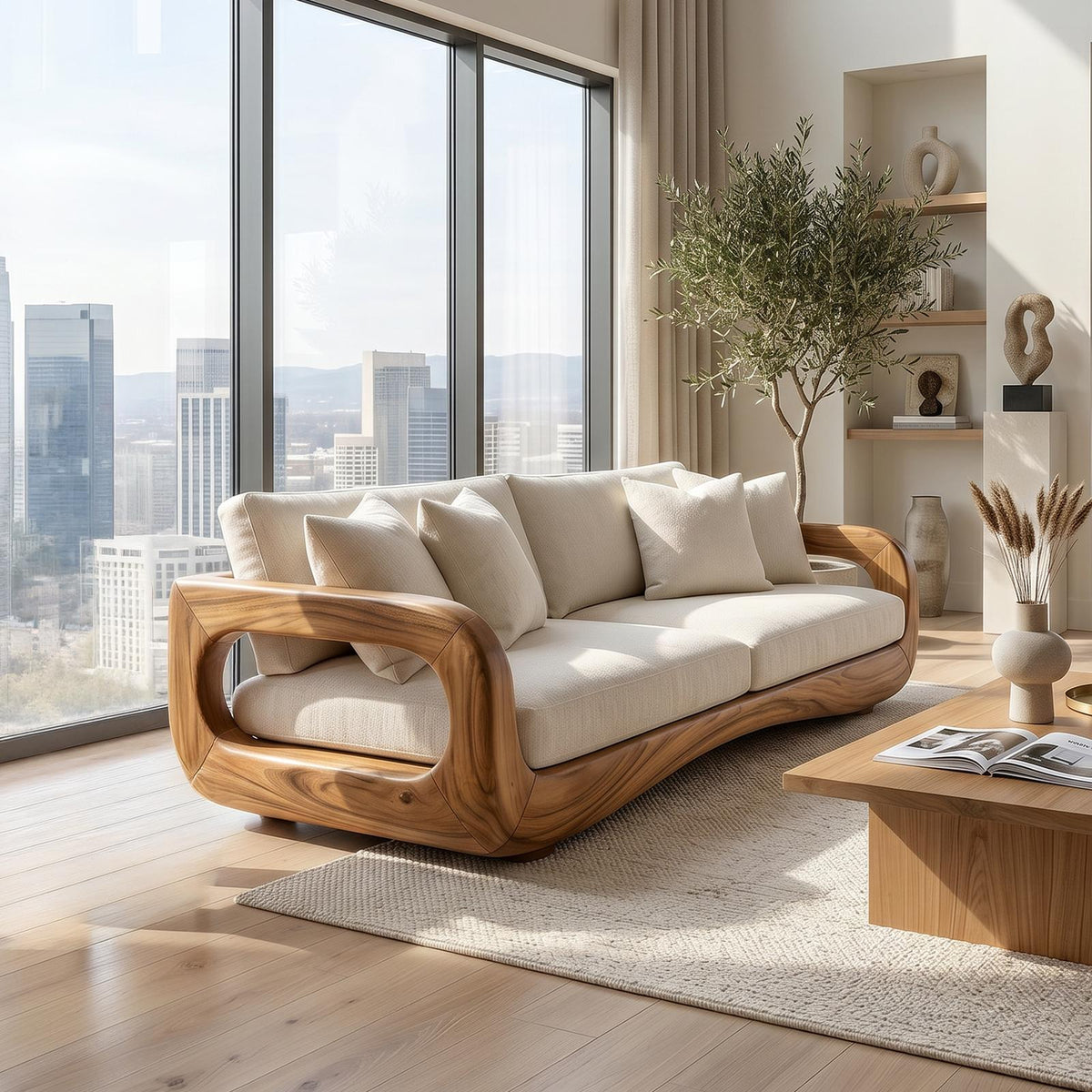 Modern Curved Wooden Sofa For Luxury Penthouse Interior Decor SILDTTRSFA012