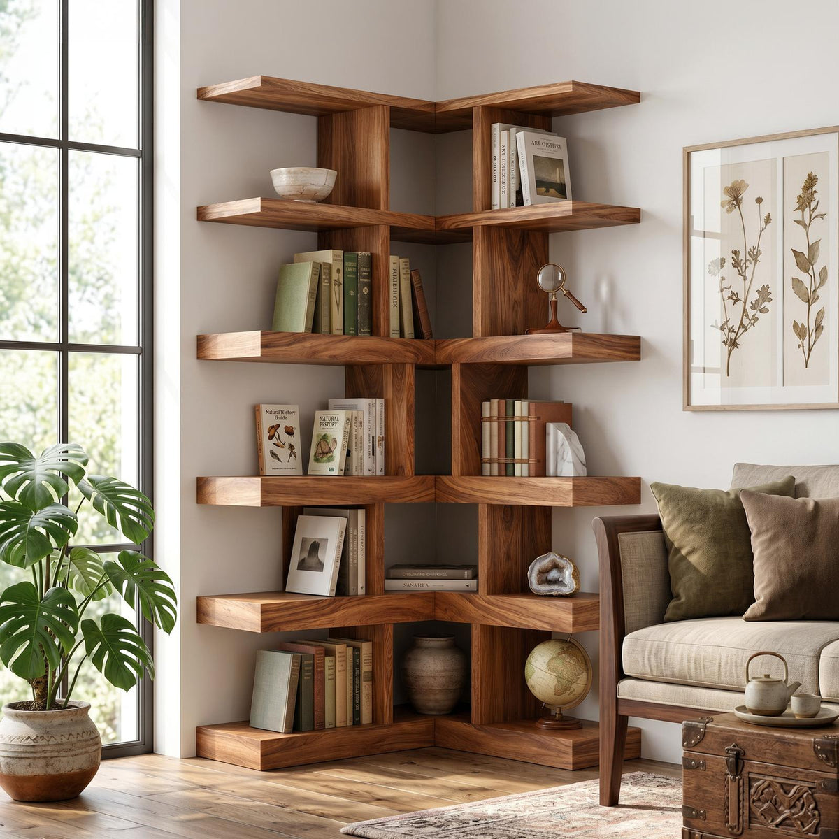 Contemporary Corner Bookcase For Modern Living Room SILDTTNBS055