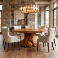 Rustic Tree Root Round Dining Table, Solid Wood Natural Slab Kitchen Table for Home Dining Room