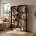 Mid Century Modern Handcrafted Wooden Bookcase, Solid Wood Open Shelf Display Organizer Rack for Living Room & Office Decor