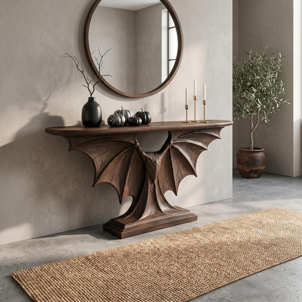 Modern Halloween Console Table With Sculptural Bat Wing Design For Living Room And Entryway
