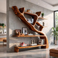 Scandinavian Artistic Wood Bookshelf, Handcrafted Modernist Multi-Tier Storage Cabinet Organizer for Study Office