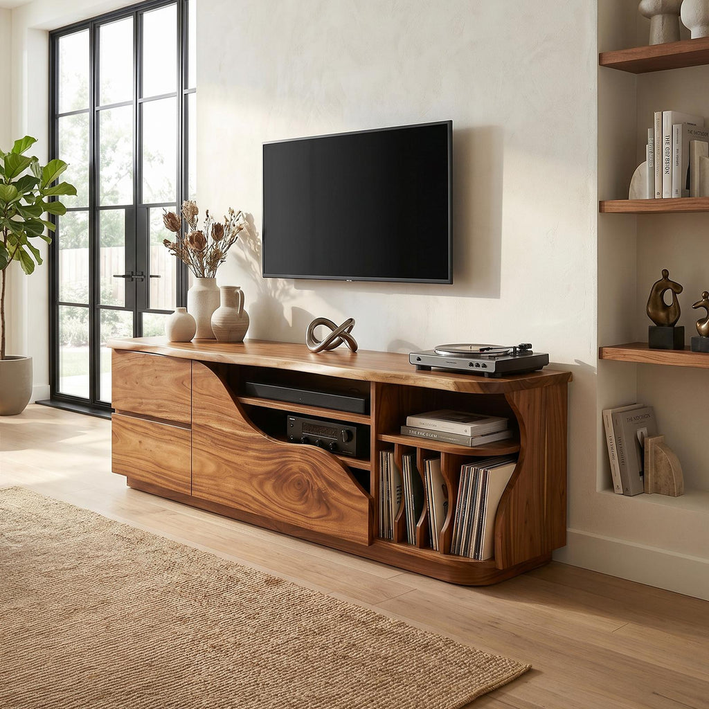 Organic Modern Media Console Vinyl Storage Cabinet