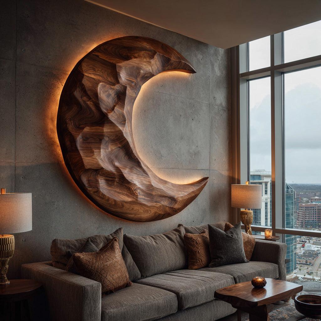 Organic Modern Crescent Wood Wall Art For Living Room