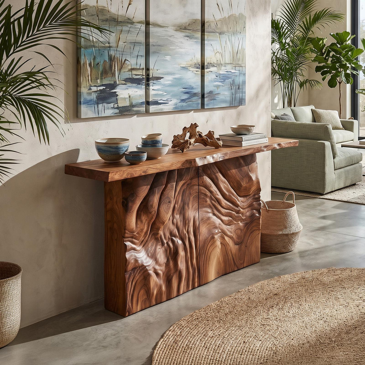 Modern Sculpted Base Display Table For Lounge Interior Space