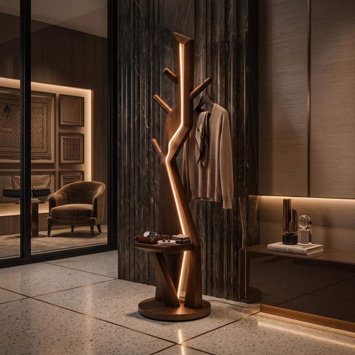 Modern Branch Lamp With Hooks For Entryway