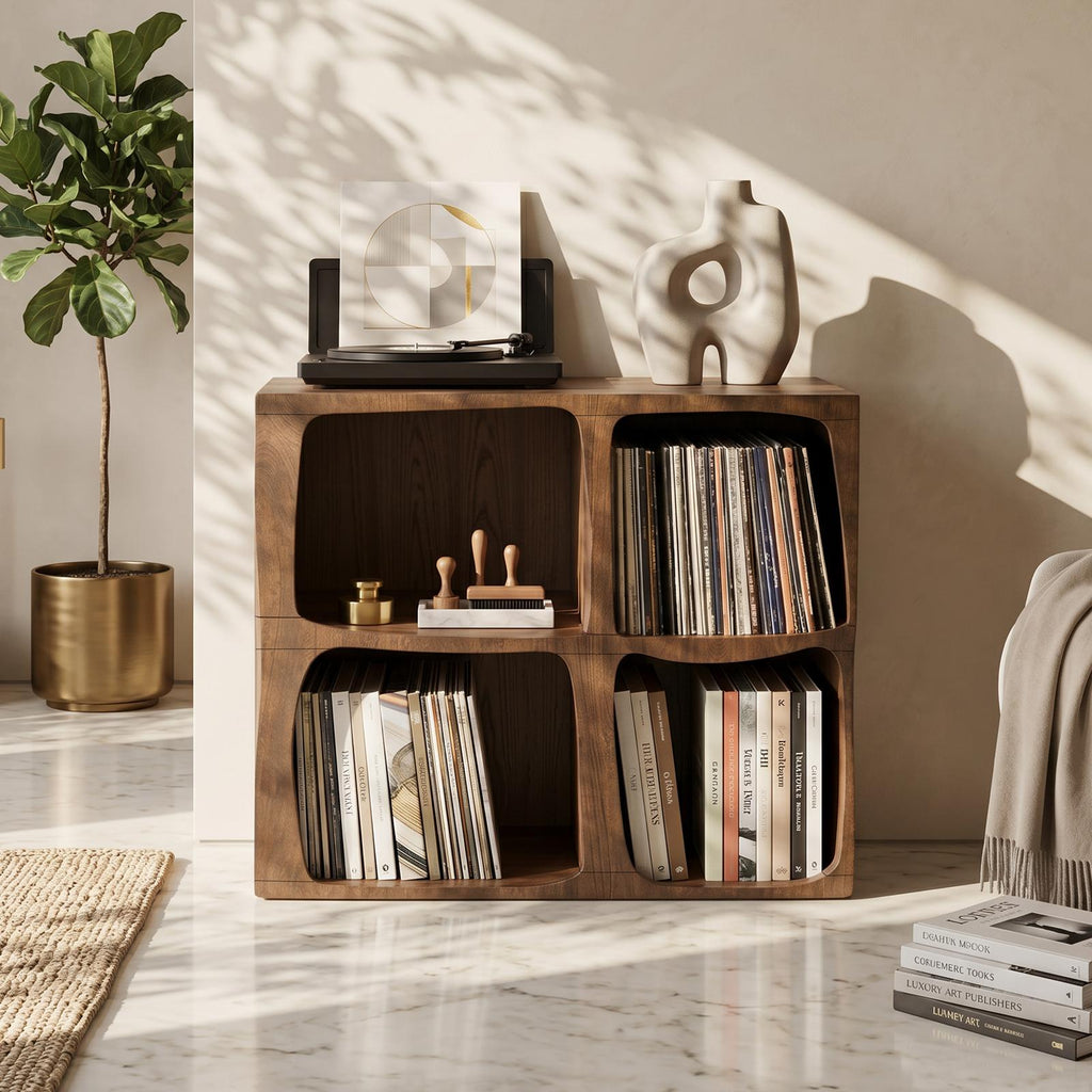 Mid Century Live Edge Record Stand Modern Living Room