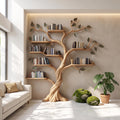 Rustic Tree Bookshelf, Solid Wood Wall Mounted Bookcase & Artistic Hanging Display Organizer for Modern Living Room