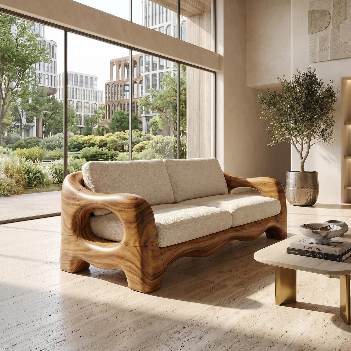 Contemporary Curved Wood Sofa Urban Apartment Interior SILDTTRSFA003