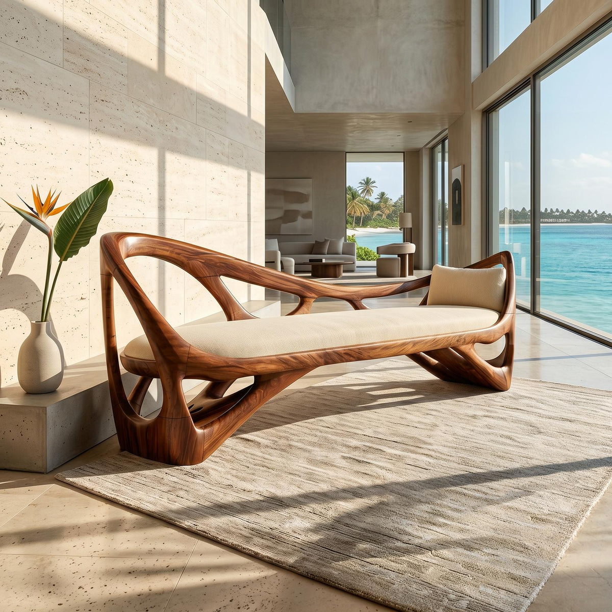 Contemporary Solid Wood Bench Family Room