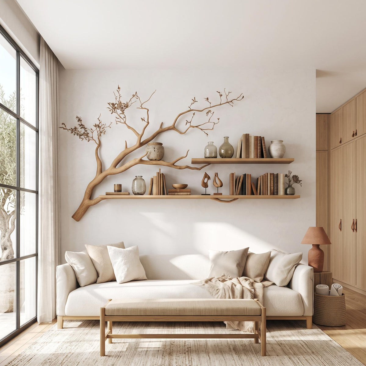 Rustic Organic Tree Shelf Artistic Natural Living Space
