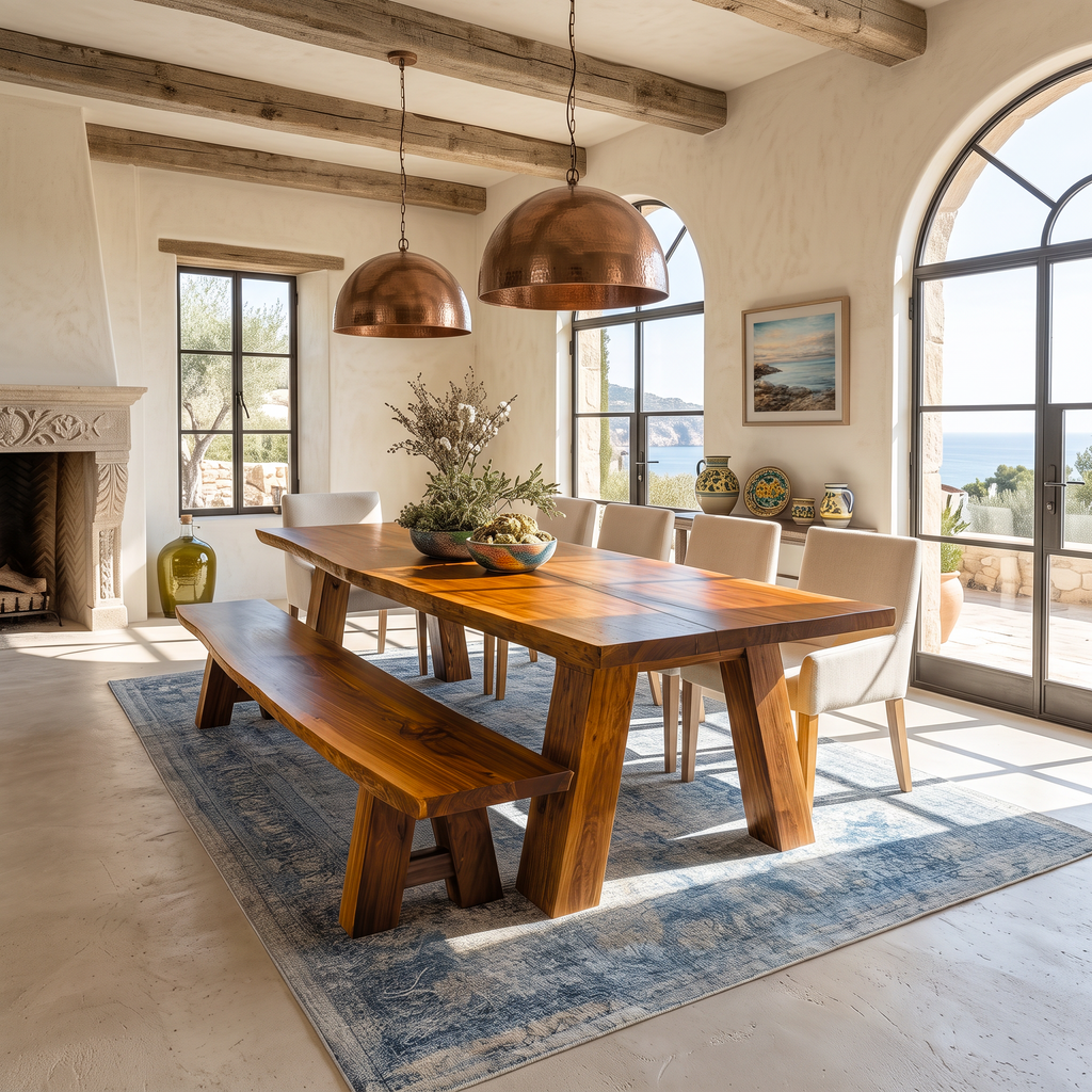 Rustic Wooden Dining Table for Kitchen & Dining Room, Solid Wood Farmhouse Dinner Table, Model