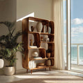 Mid-Century Wood Bookshelf, Handcrafted Solid Wood Bookcase with Open Shelves for Modern Living Room & Office