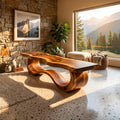 Spry Interior Modern Live Edge Wave Bench, Handcrafted Solid Wood Dining & Entryway Bench, Patio Indoor Accent Lounge Seating, SILDTTNBEN015