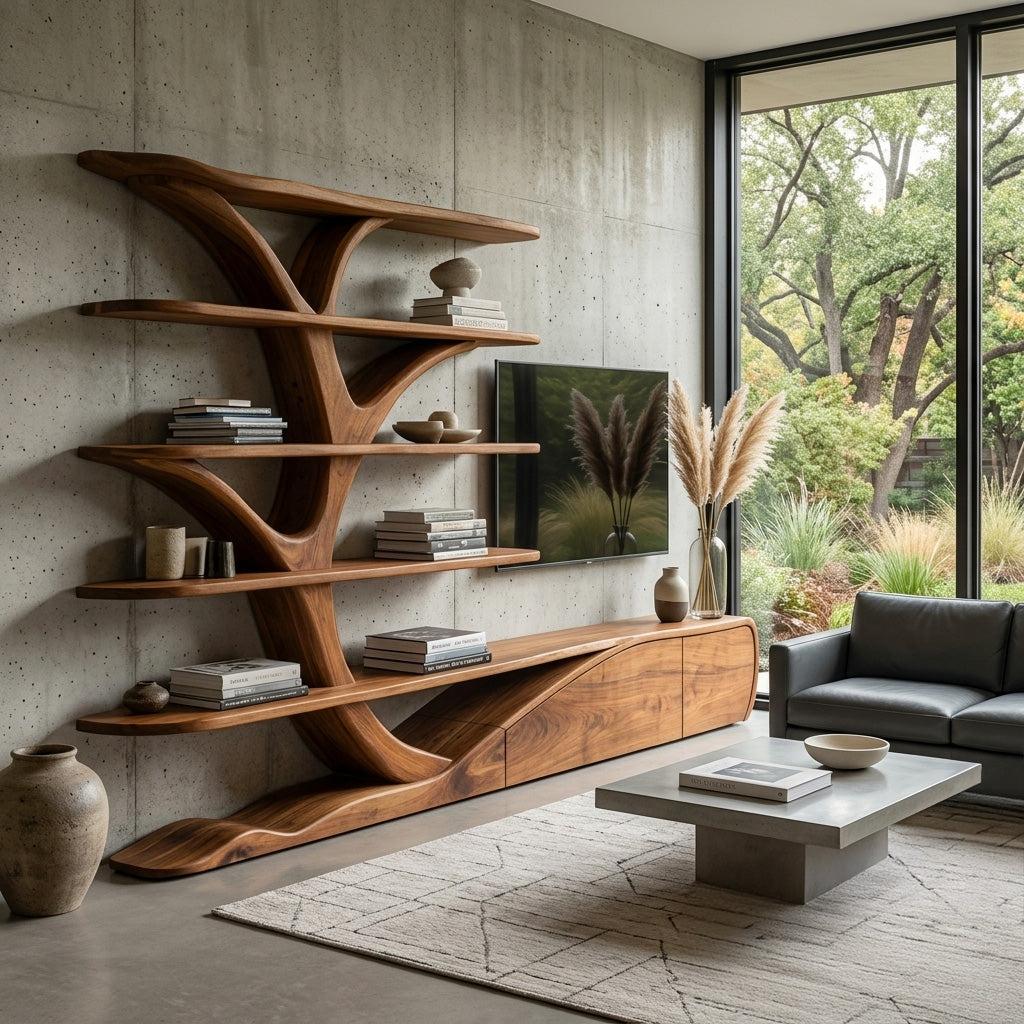 Modern Organic Tree Inspired Media Console For Living Room
