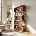 Organic Wooden Bookshelf, Handcrafted Solid Wood Display Rack & Geometric Bookcase for Living Room & Home Office