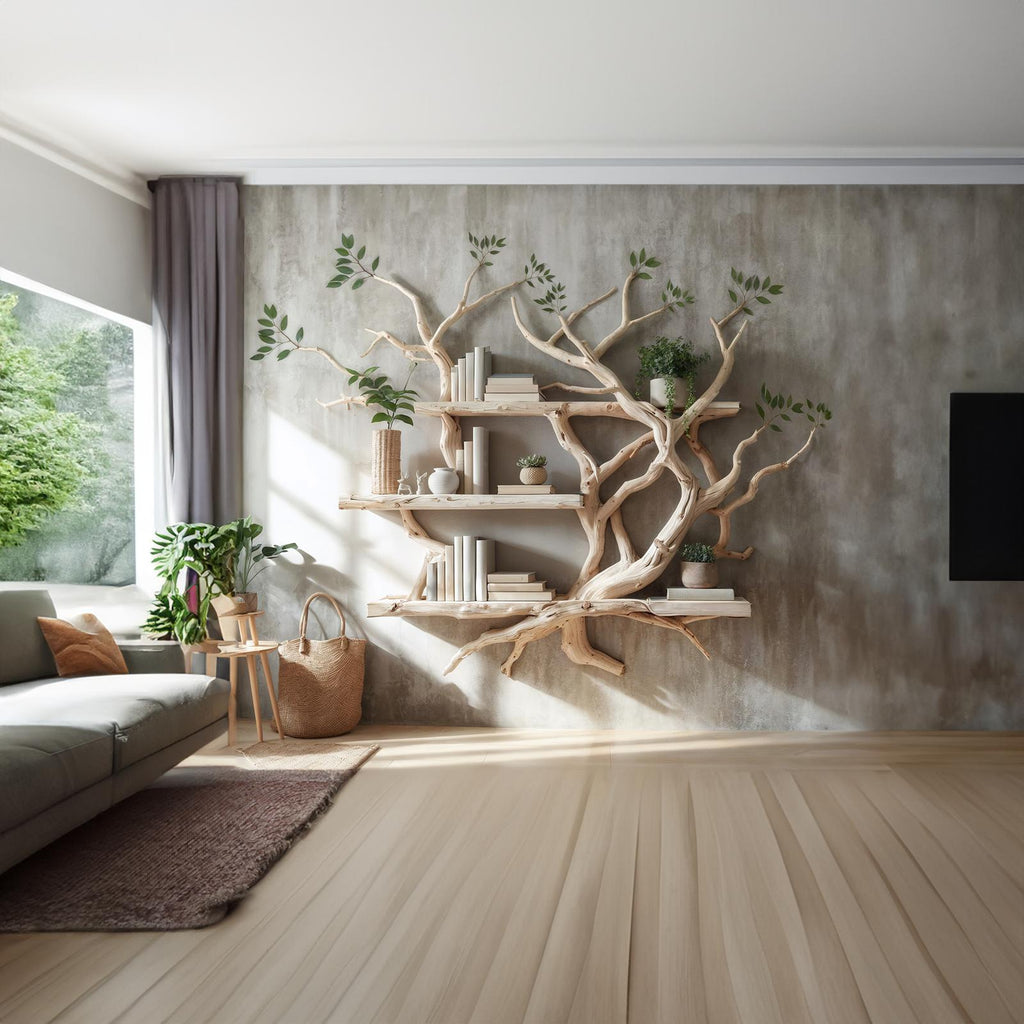 Solid Wood Tree Bookcase Wall Mount Bookshelf