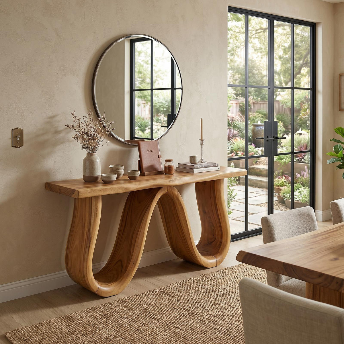 Spry Interior Organic Wood Hallway Table, Entryway Console Buffet Table & Dining Room Server Credenza, Solid Wood Design, SILDTTRCS053