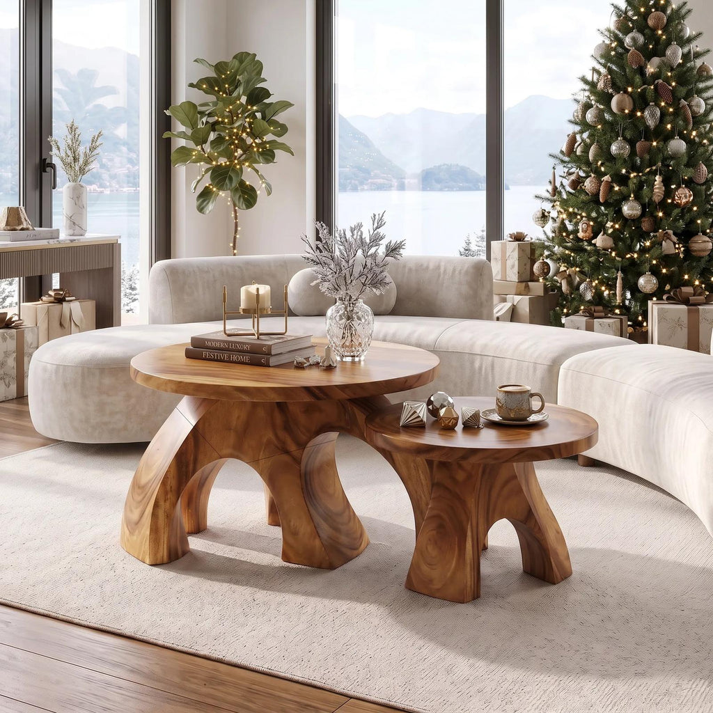 Handcrafted Xmas Round Coffee Table Luxury Apartment