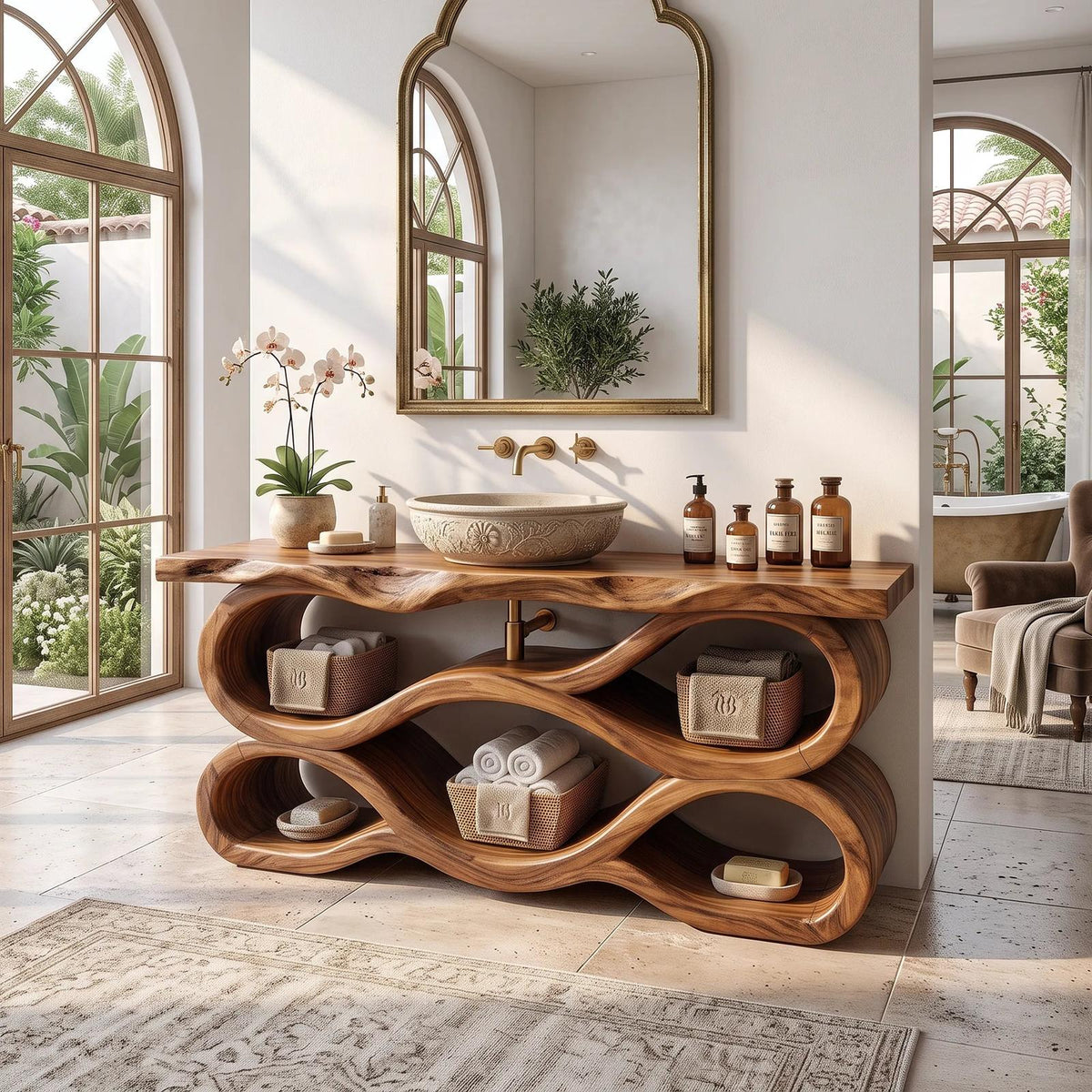 Mediterranean Live Edge Bathroom Vanity Luxury Bathroom